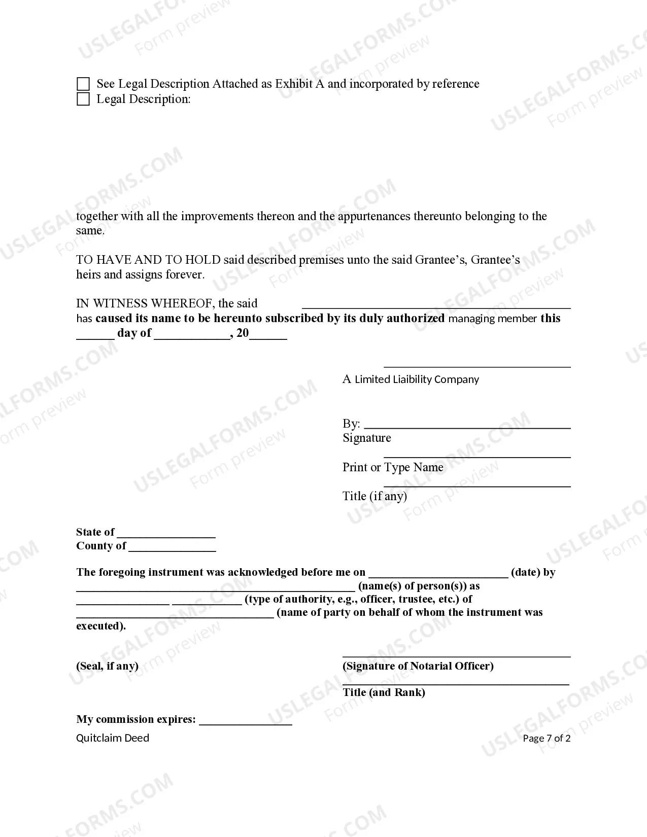 Preview Quitclaim Deed from a LLC to Two Individuals