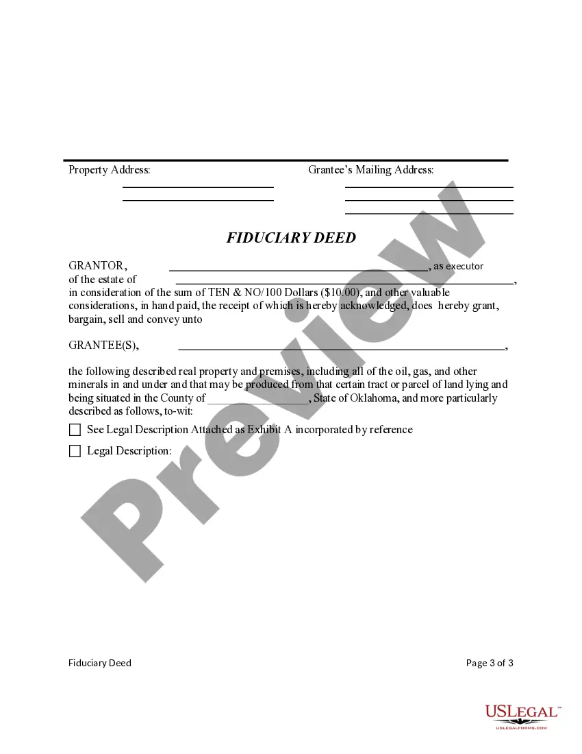Preview Fiduciary Deed for Probate Estate - Testate or Intestate