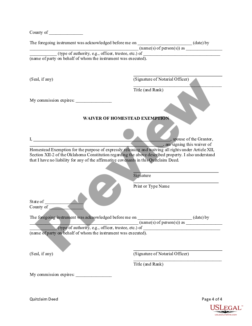 Oklahoma Quitclaim Deed From Husband Wife And Two Individuals To Husband And Wife Two 3481
