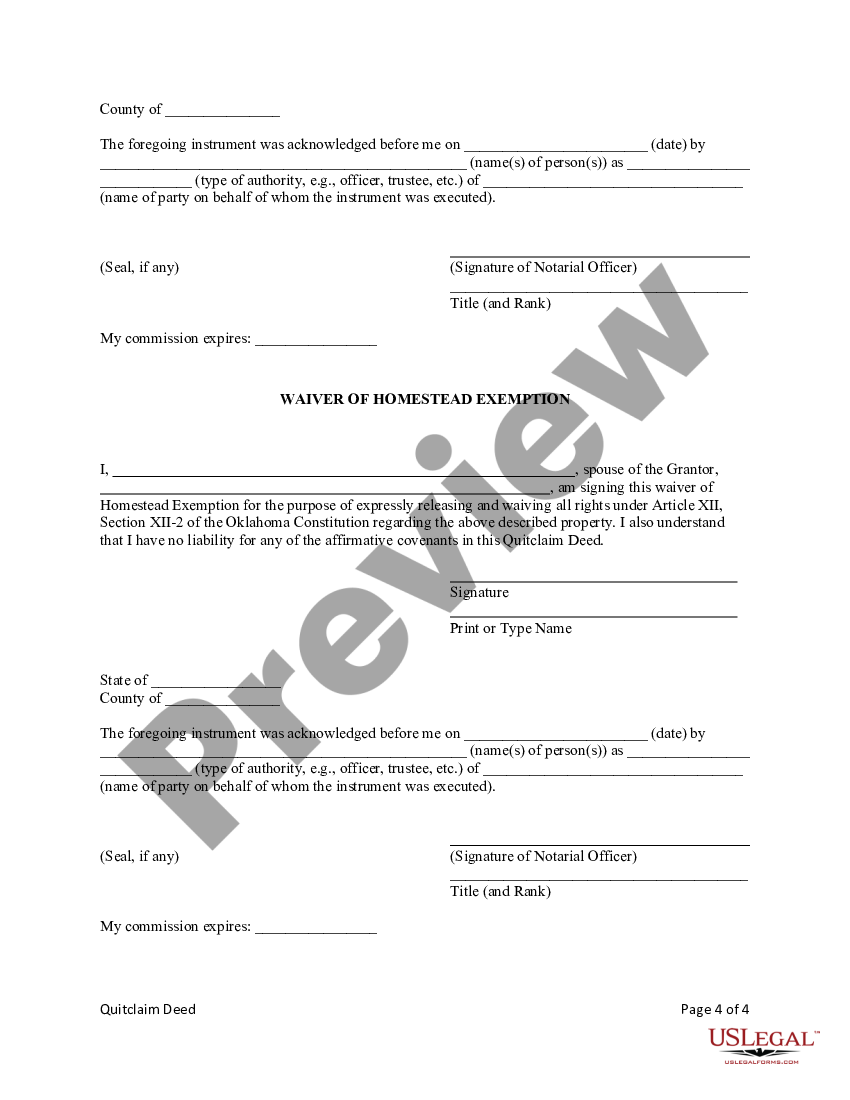 Oklahoma Quitclaim Deed From Husband Wife And Two Individuals To Husband And Wife Two 0467