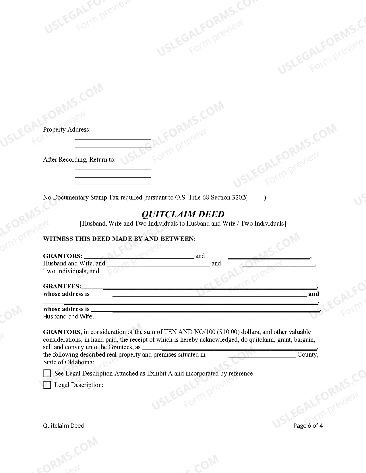 Preview Quitclaim Deed from Husand, Wife and Two Individuals to Husband and Wife / Two Individuals