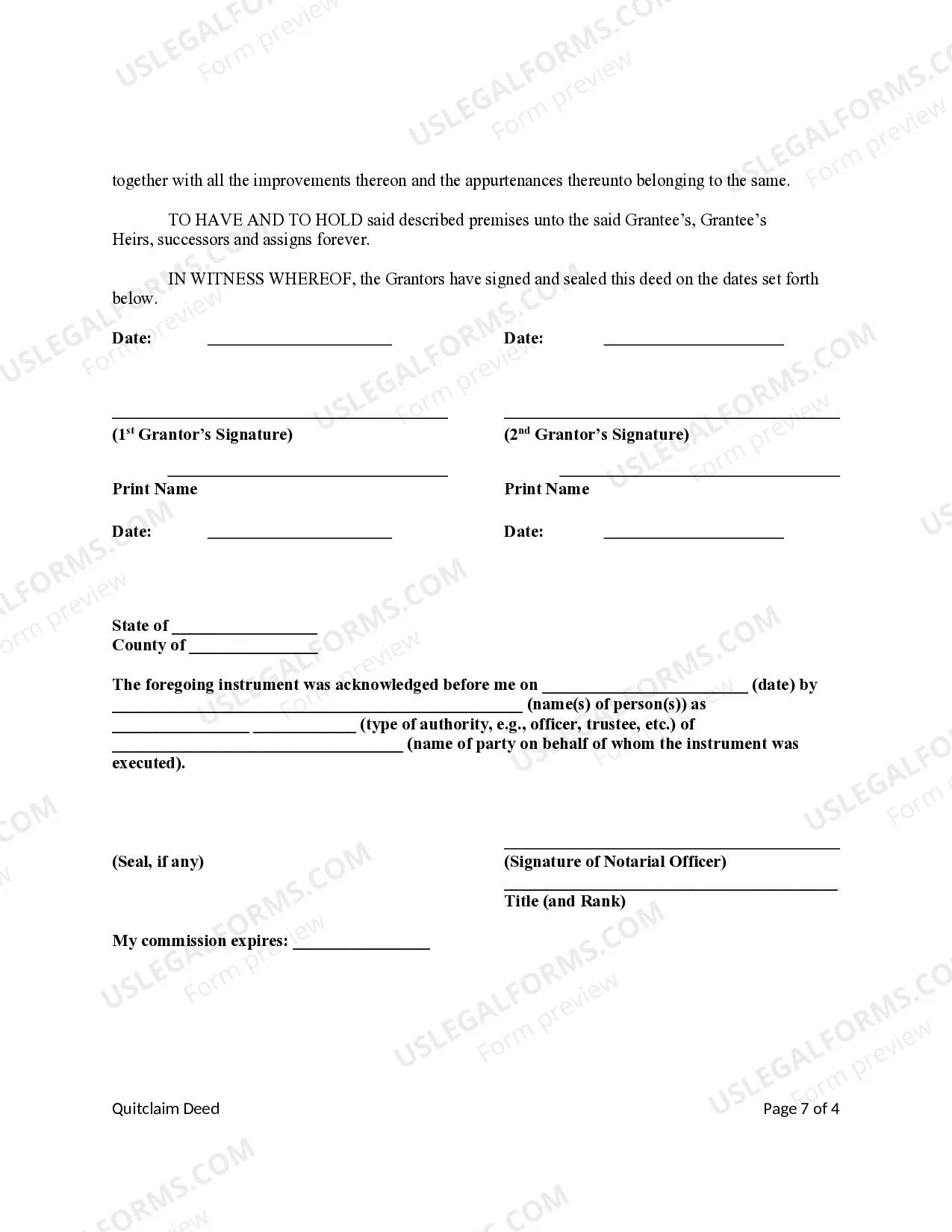 Preview Quitclaim Deed from Husand, Wife and Two Individuals to Husband and Wife / Two Individuals