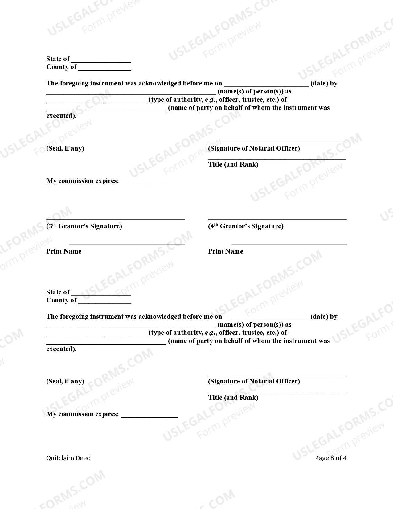 Preview Quitclaim Deed from Husand, Wife and Two Individuals to Husband and Wife / Two Individuals