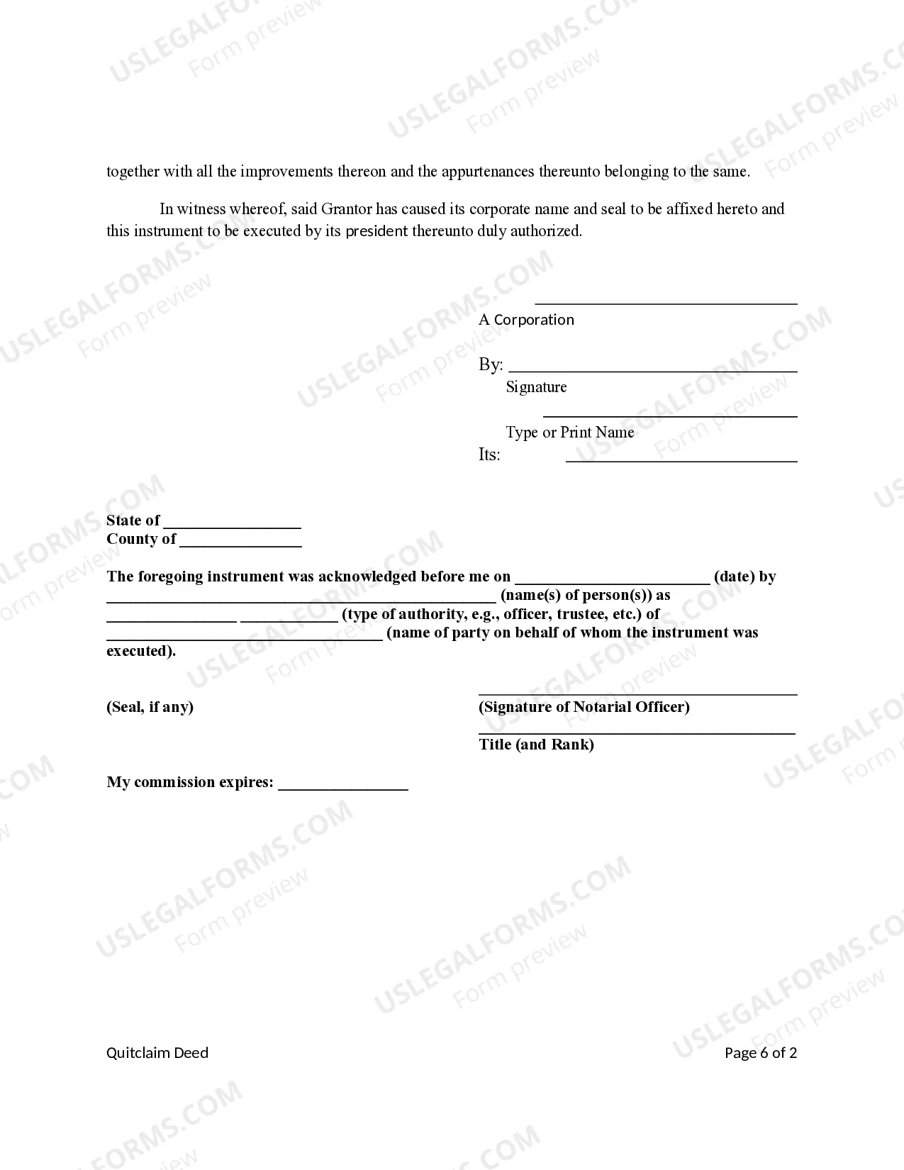 Preview Quitclaim Deed from a Corporation to a Trust