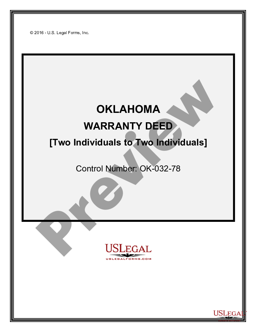 Oklahoma Warranty Deed Two Individuals to Two Individuals Joint