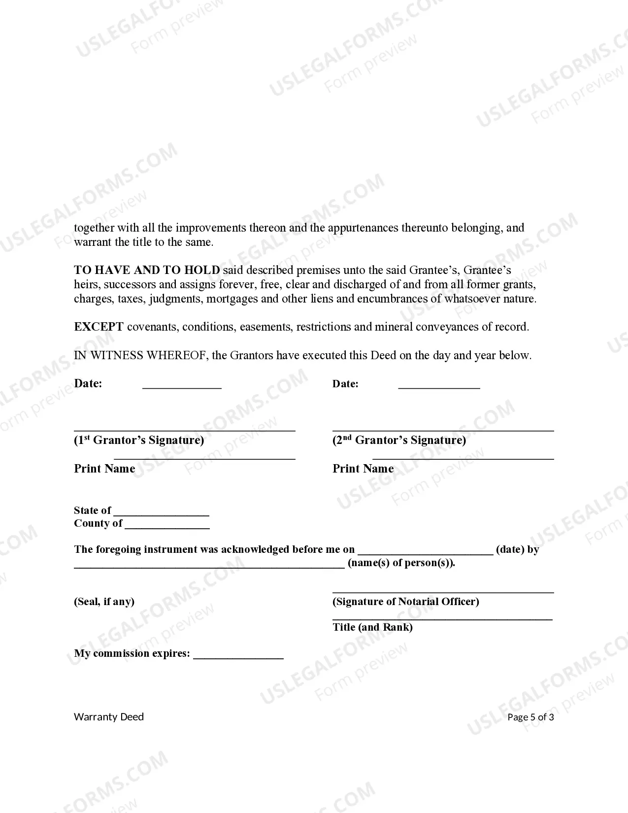 Preview Warranty Deed - Two Individuals to Two Individuals - Joint Tenants with Right of Survivorship