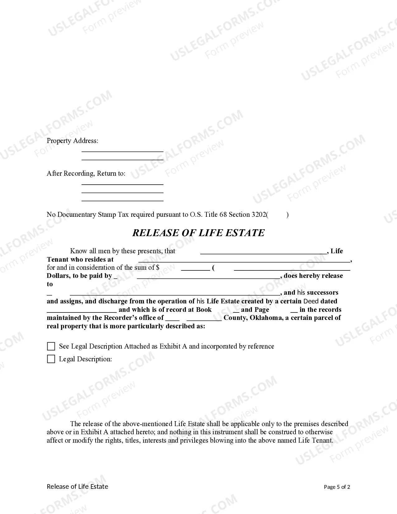 Preview Release of Life Estate