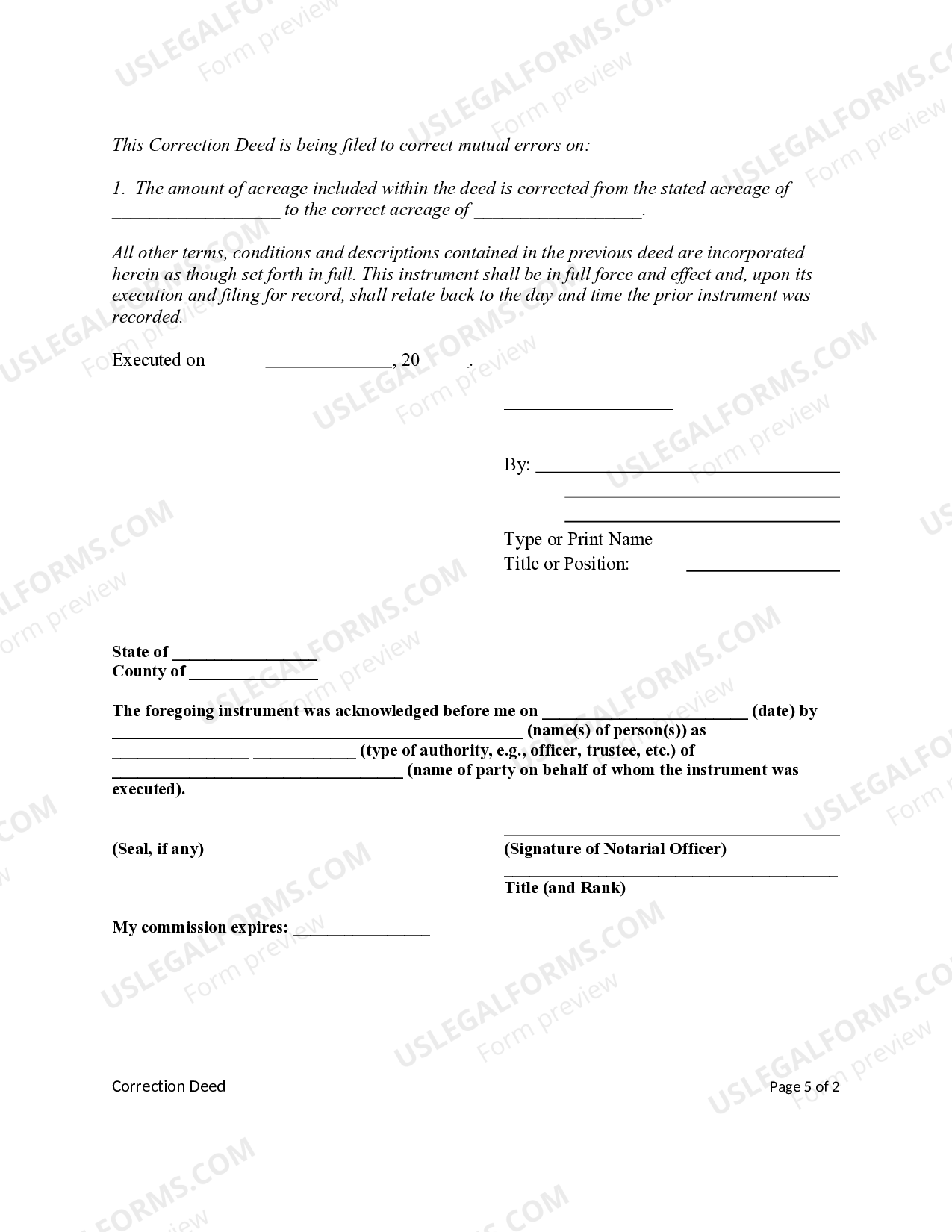 Oklahoma Correction Mineral Deed - Mineral Deed | US Legal Forms