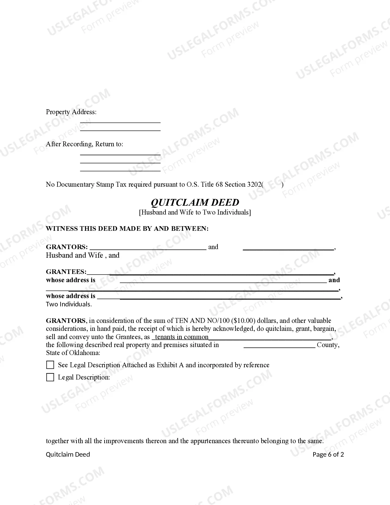Preview Quitclaim Deed from Husband and Wife/ Two Individuals to Husband and Wife / Two Individuals