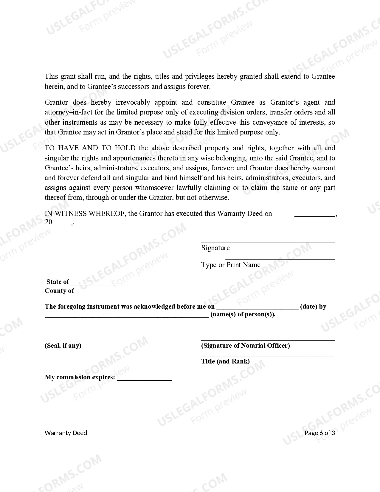Preview Special Warranty Deed transferring Royalty Interest from an Individual to a Trust.