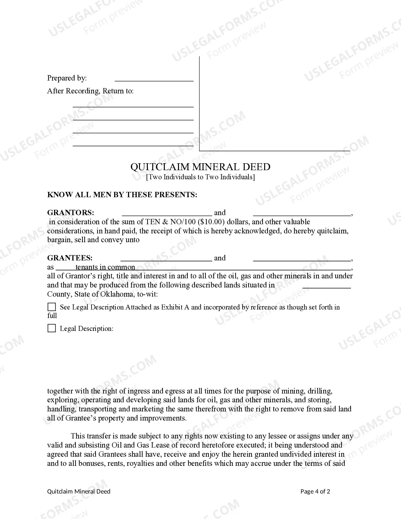 Preview Quitclaim Mineral Deed from Two Individuals to Two Individuals