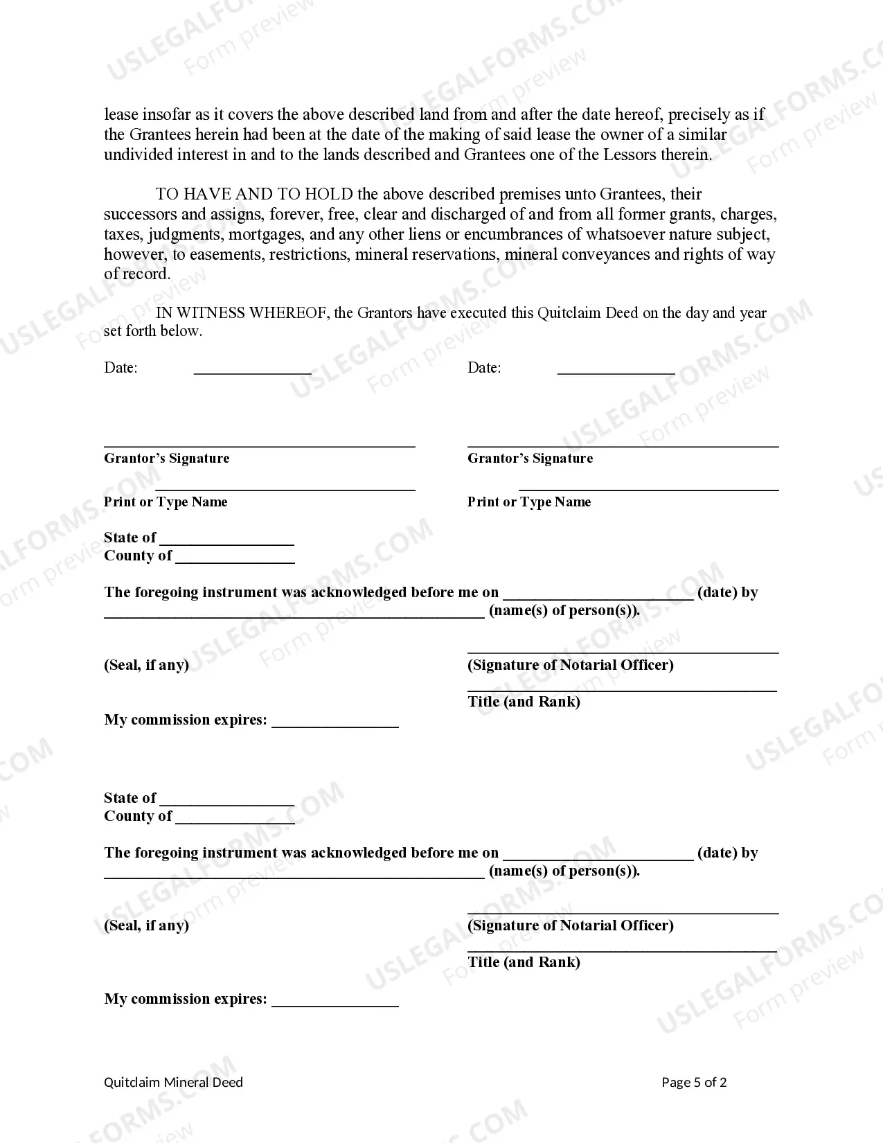 Preview Quitclaim Mineral Deed from Two Individuals to Two Individuals
