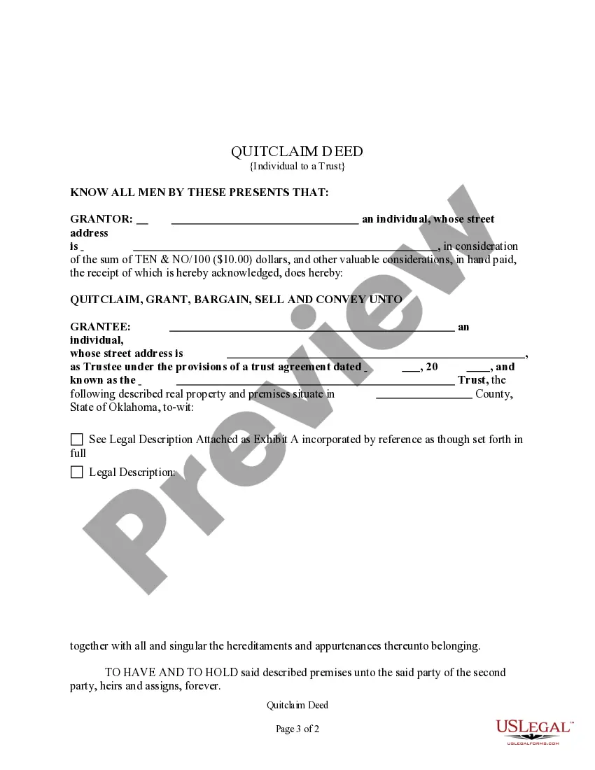 Get Quitclaim Deed - Individual to a Trust Preview Quitclaim Deed - Individual to a Trust