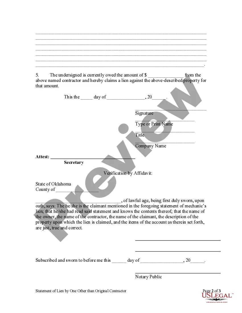 Get Statement of Lien - Subcontractor and Other by Corporation Preview Statement of Lien - Subcontractor and Other by Corporation