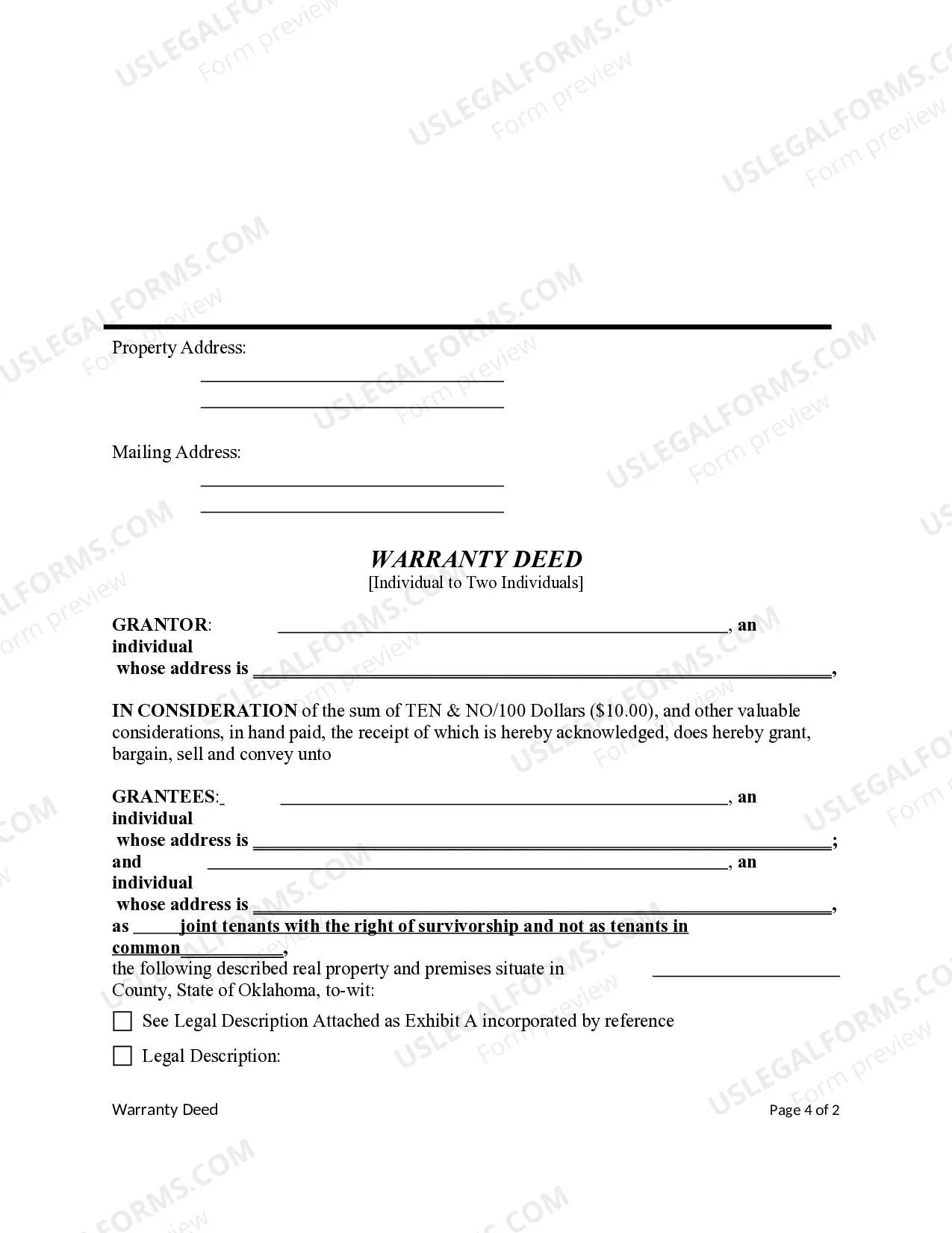 Preview Warranty Deed from Individual to Two Individuals