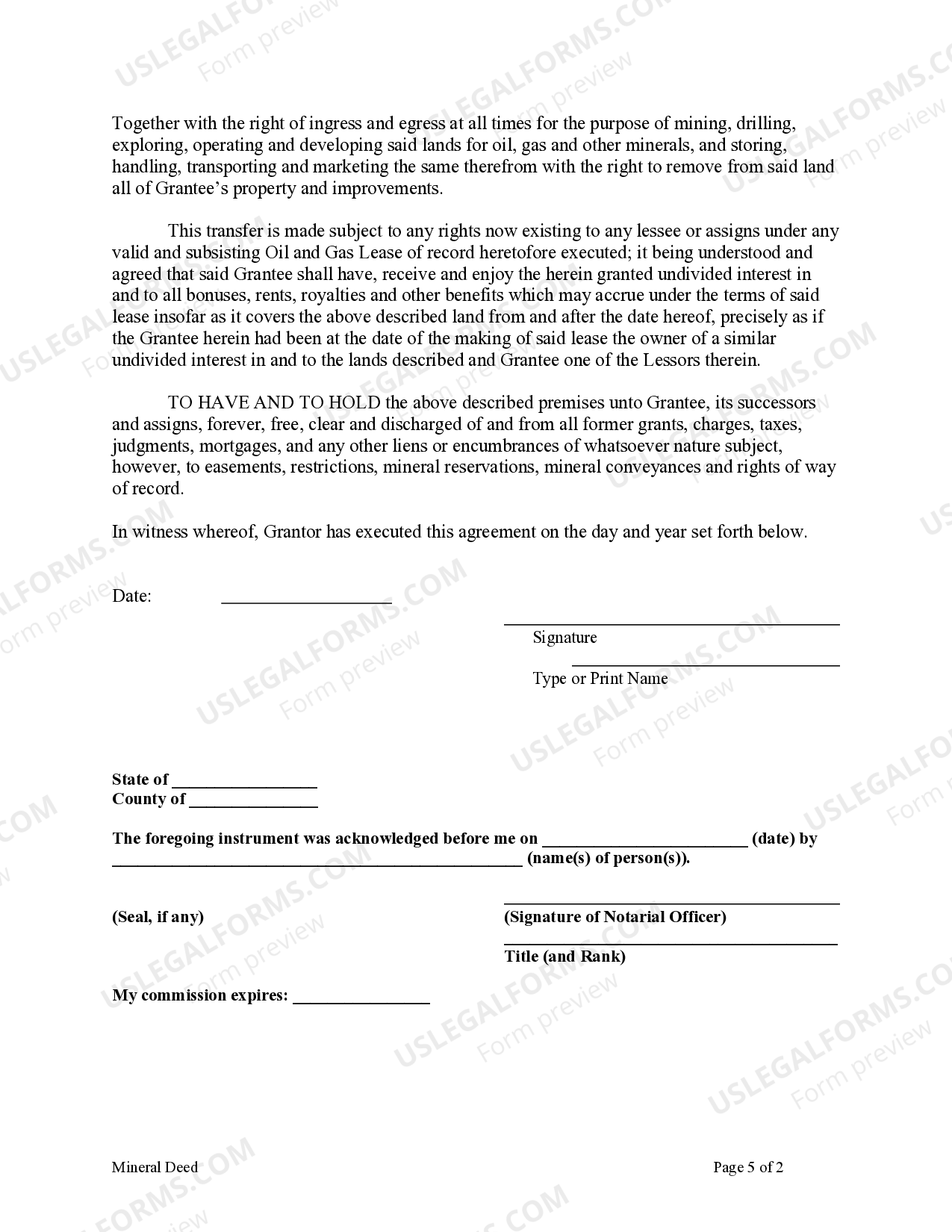 Oklahoma Warranty Mineral Deed from an Individual to a Trust Ok