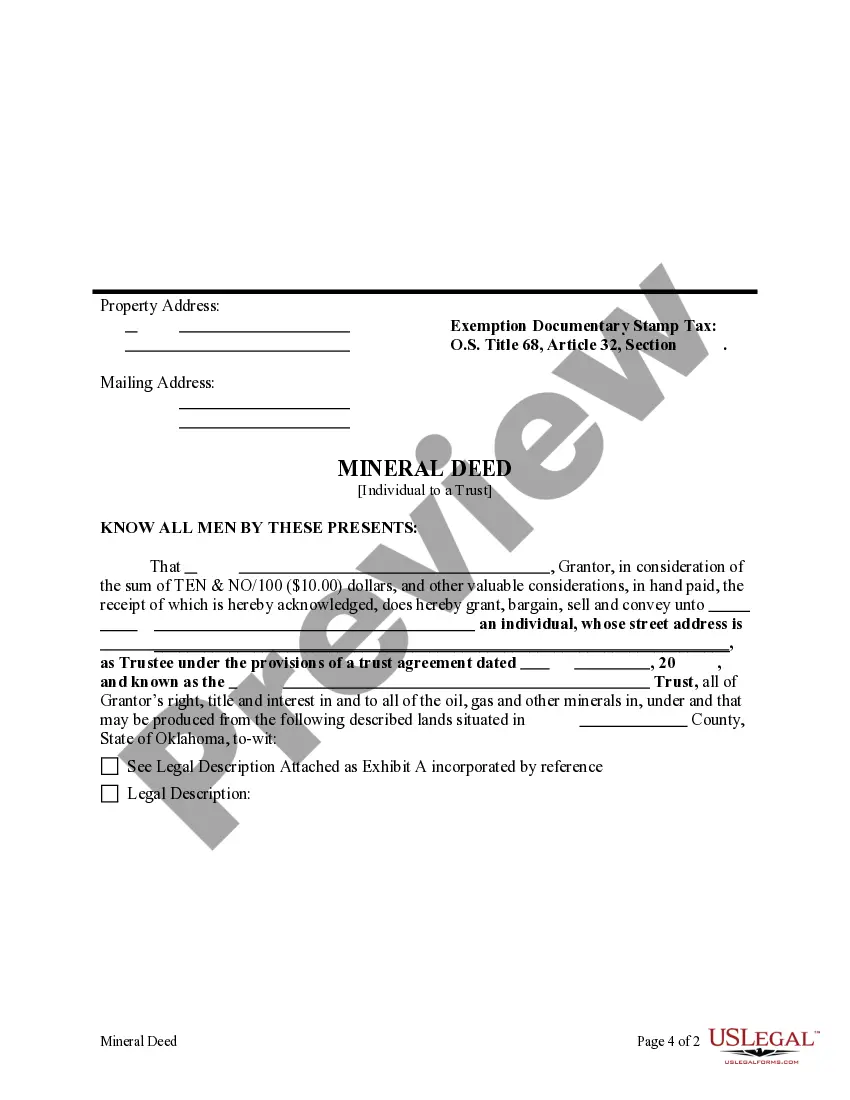 Preview Warranty Mineral Deed from an Individual to a Trust