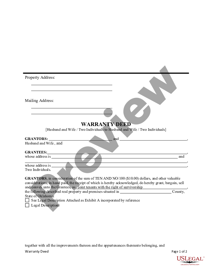 Oklahoma Warranty Deed From Husband And Wife Two Individuals To Husband And Wife Two 4332