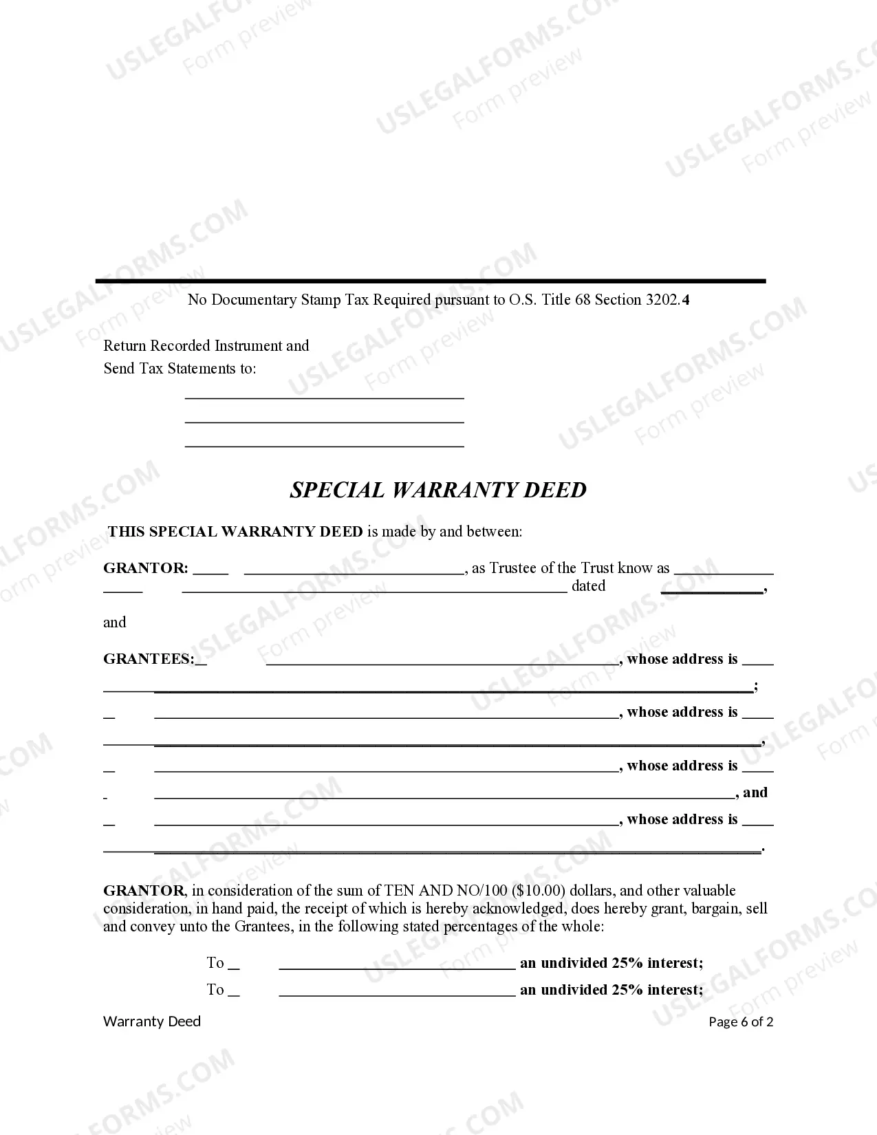 Preview Special Warranty Deed from a Trust to Four Individuals Subject to a Life Estate