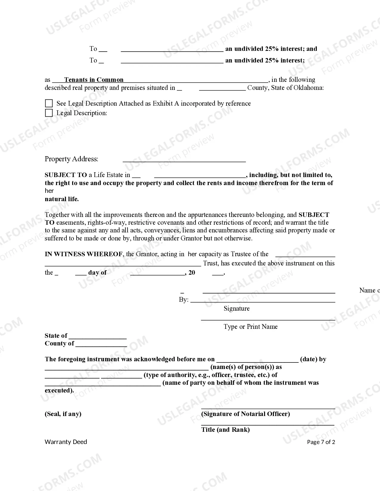 Preview Special Warranty Deed from a Trust to Four Individuals Subject to a Life Estate