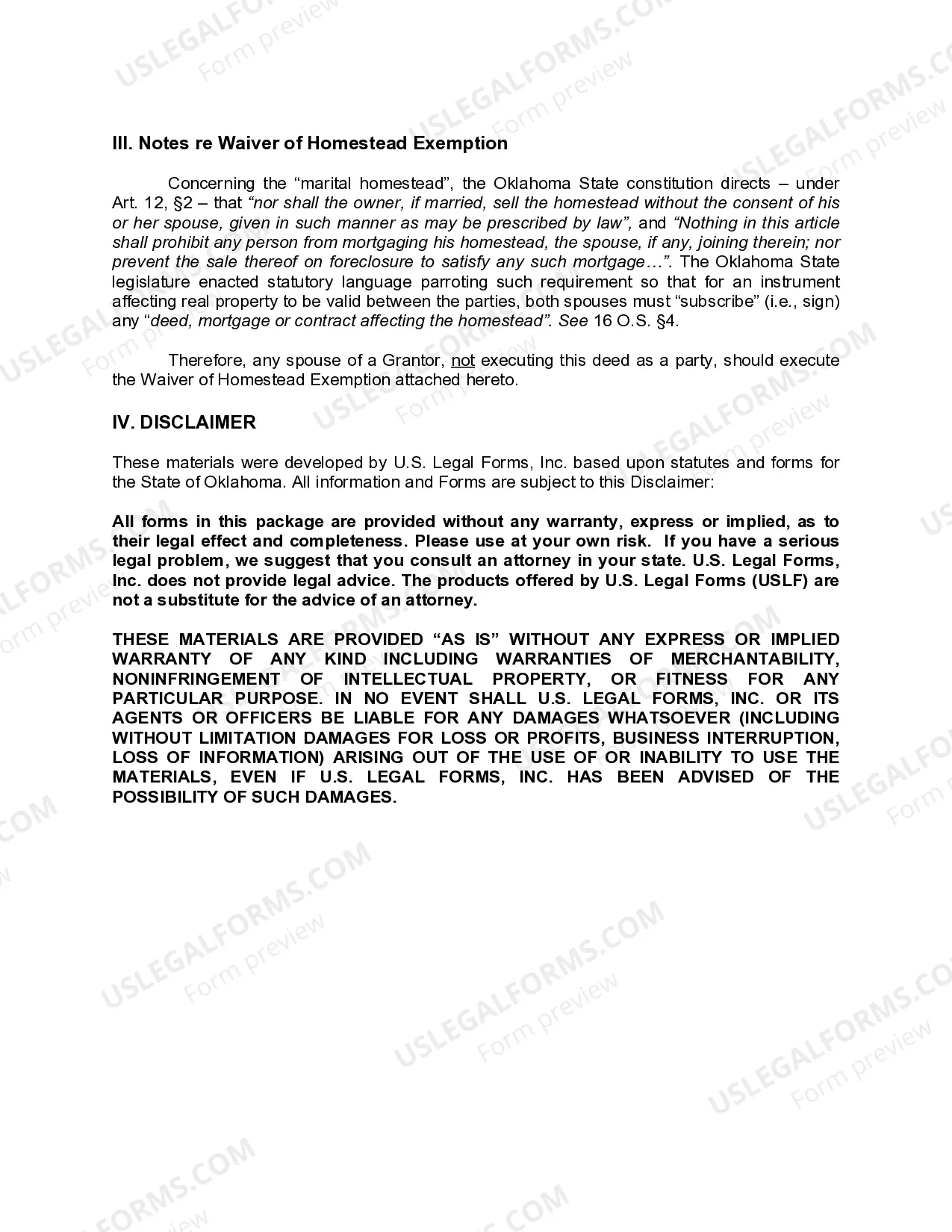 Preview Oklahoma Special Warranty Deed from an Individual to a Limited Liability Company