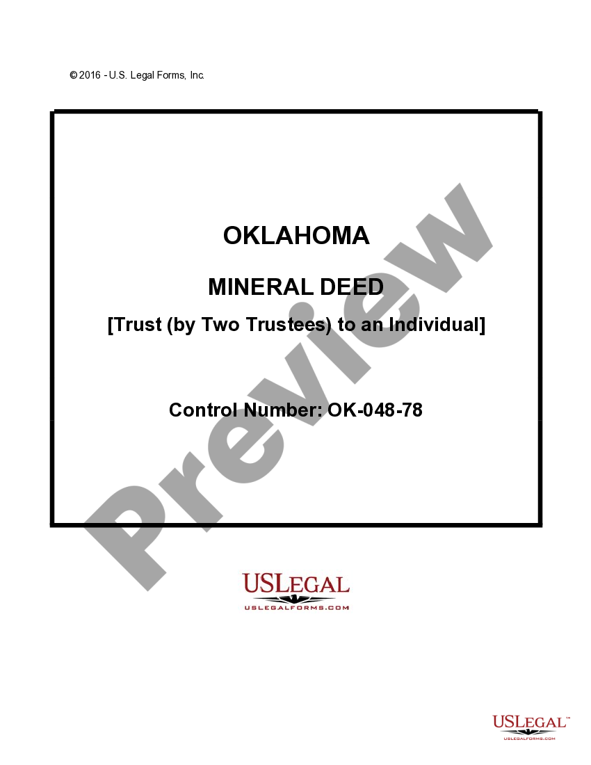 Oklahoma Special Warranty Mineral Deed From A Trust Two Trustees To oklahoma-special-warranty-mineral-deed-from-a-trust-two-trustees-to