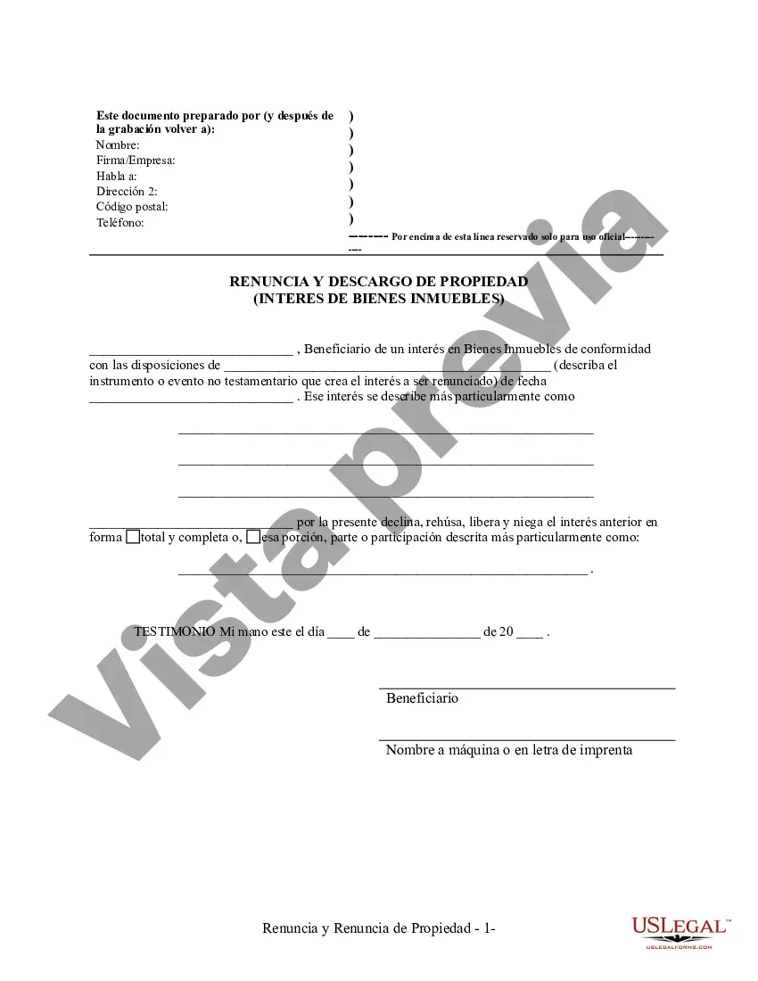Preview Renuncia y descargo de responsabilidad de los intereses sobre bienes inmuebles