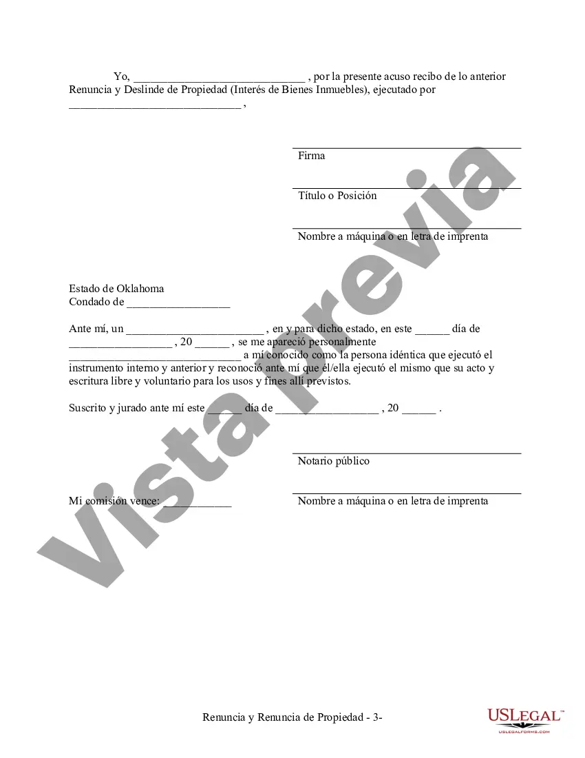 Preview Renuncia y descargo de responsabilidad de los intereses sobre bienes inmuebles