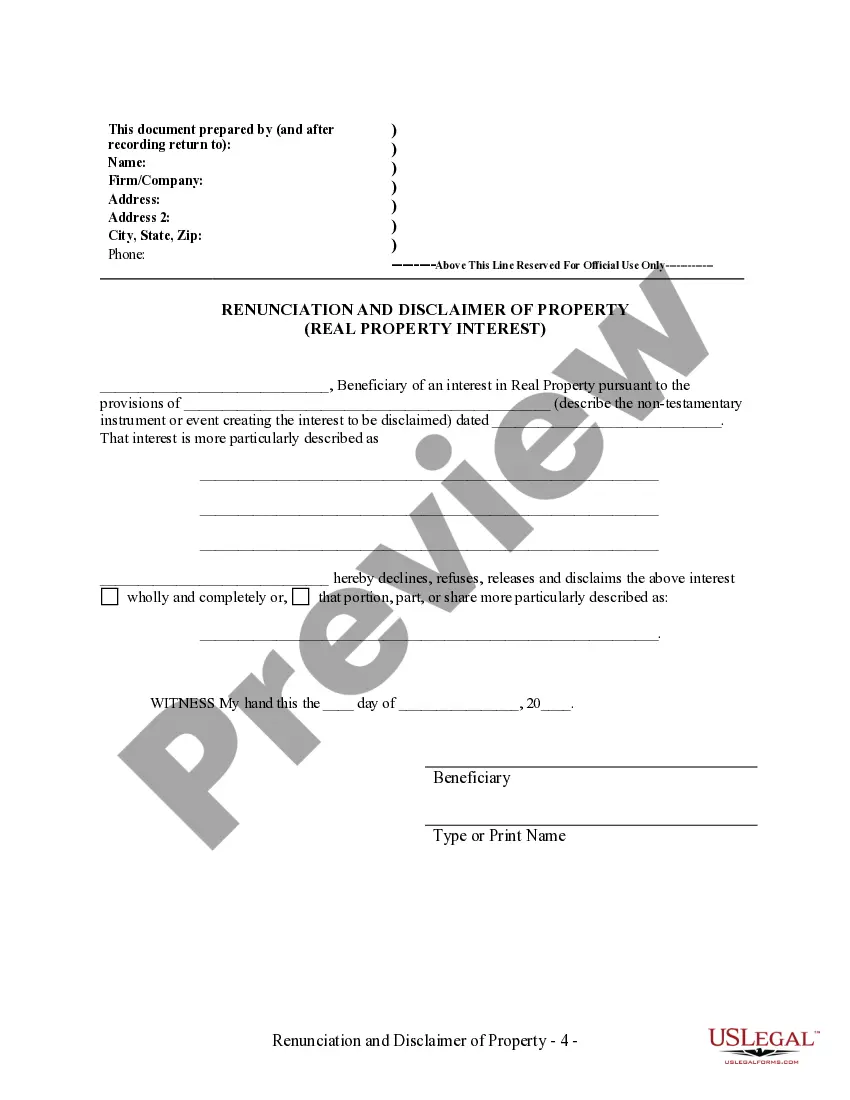 Preview Renunciation And Disclaimer of Real Property Interest