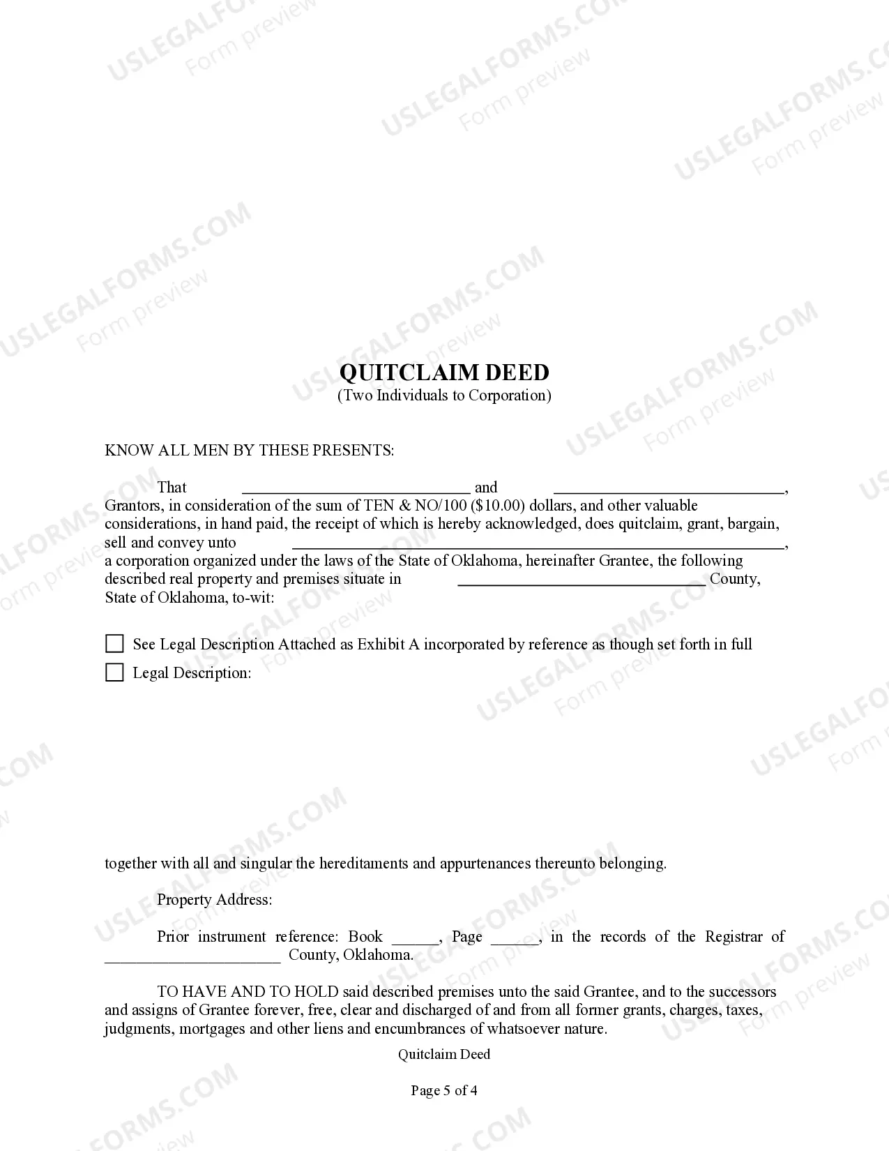 Preview Quitclaim Deed by Two Individuals to Corporation