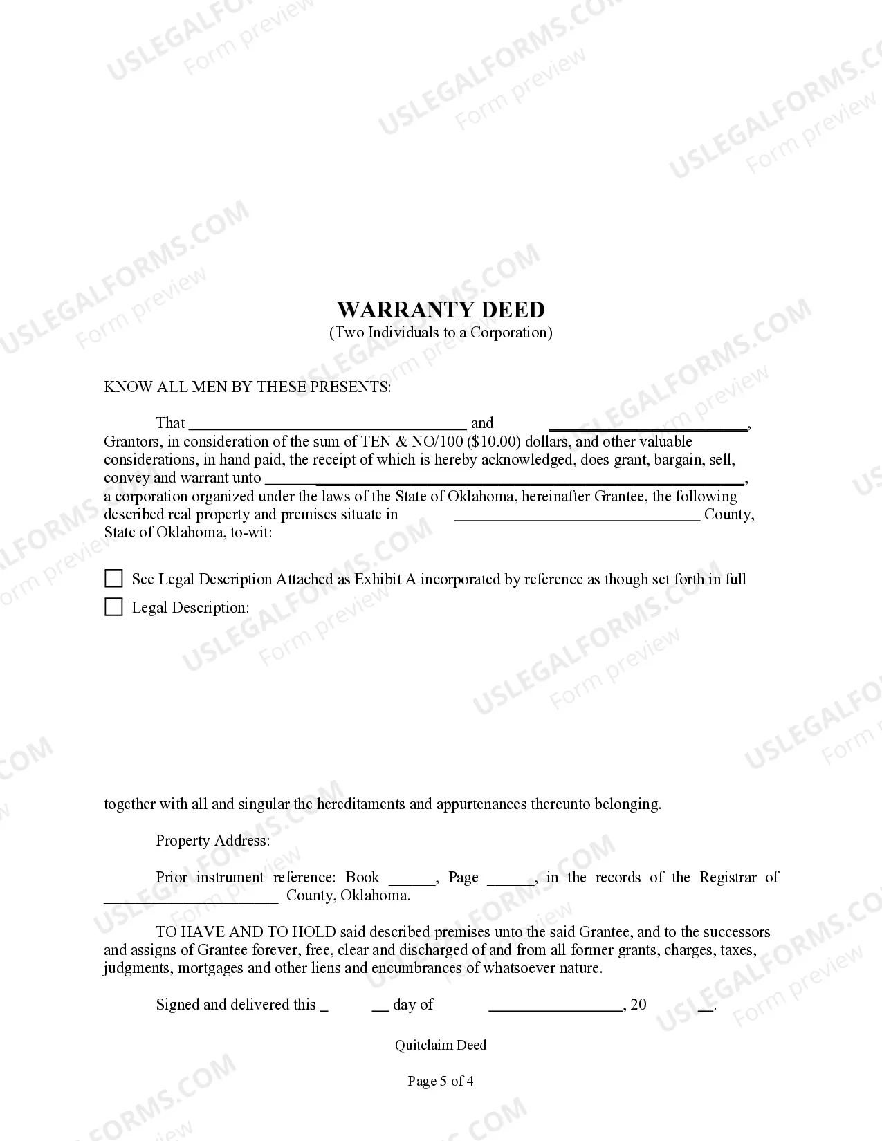 Preview Warranty Deed from two Individuals to Corporation