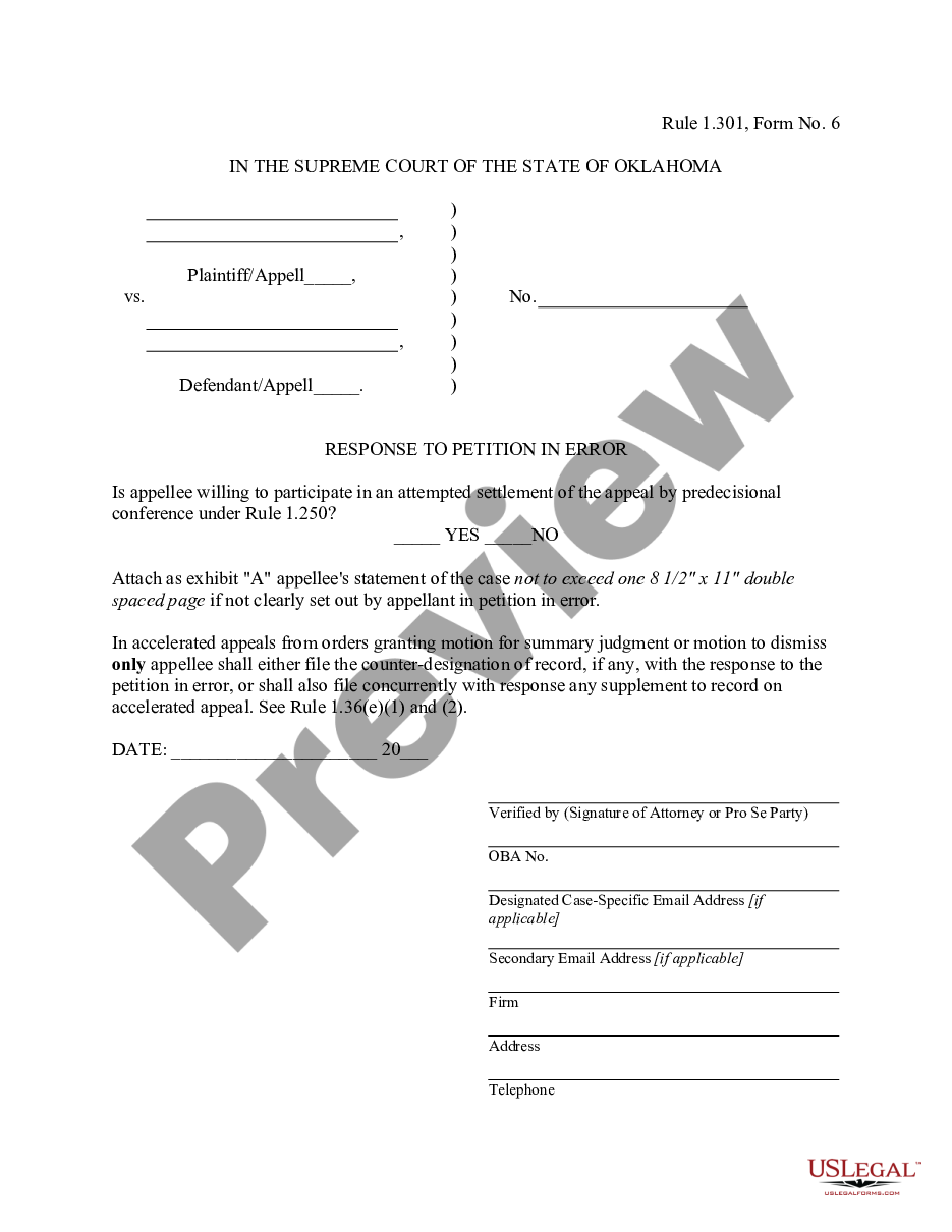 form Response to Petition in Error preview