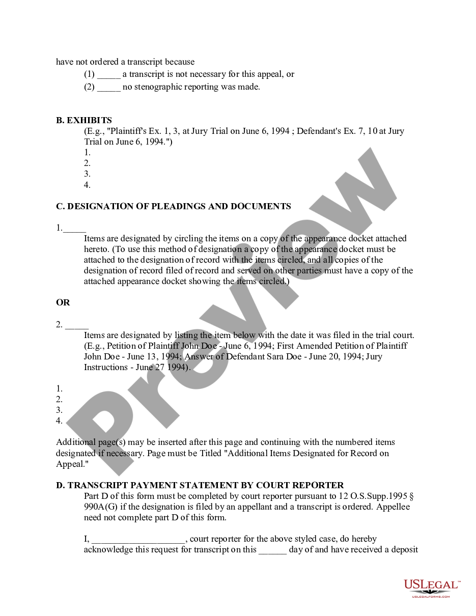 page 1 Designation of Record for Appeal from District Court preview