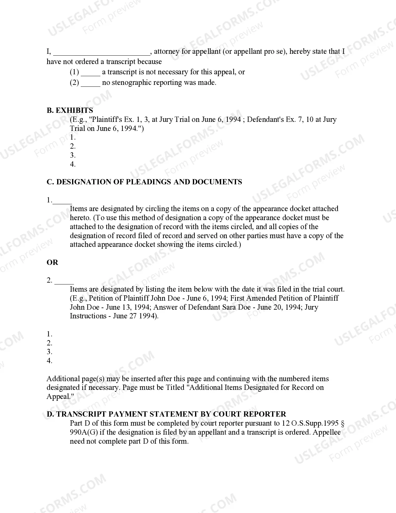Preview Designation of Record for Appeal from District Court
