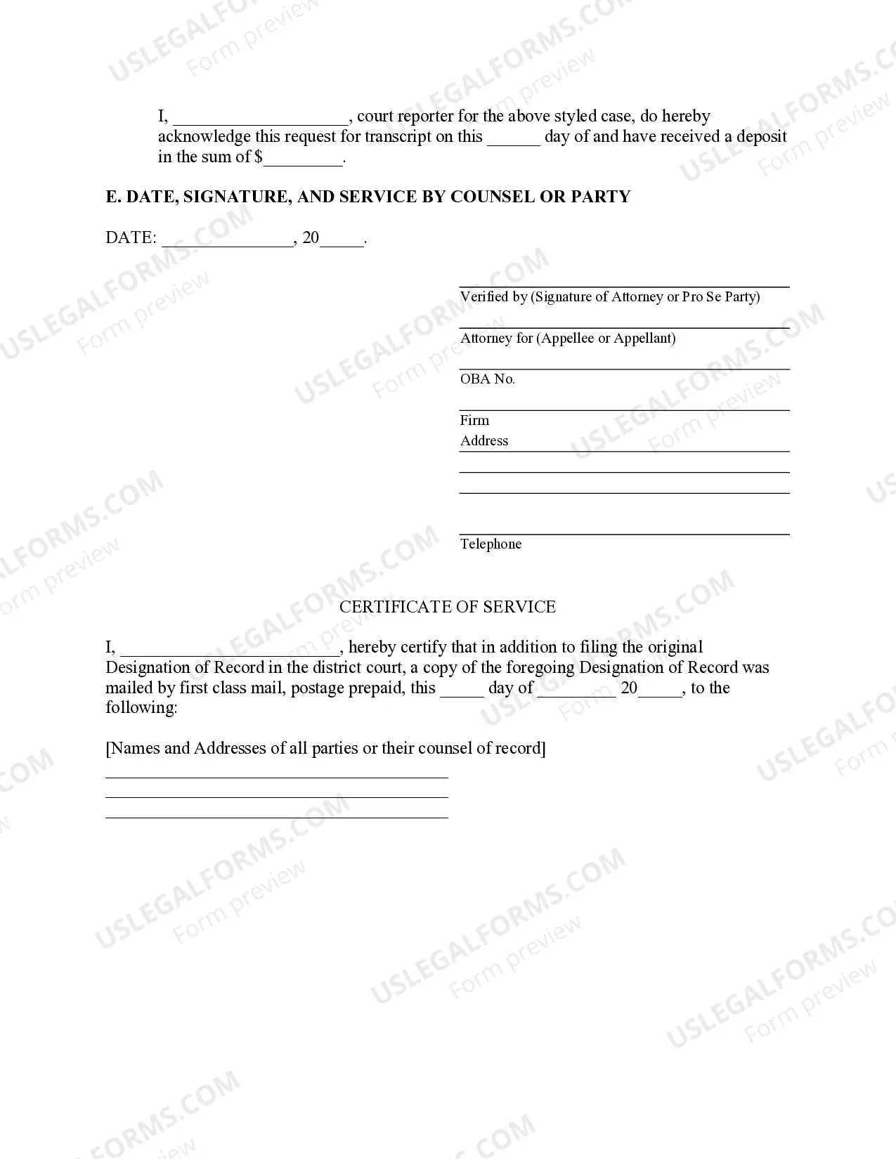 Preview Designation of Record for Appeal from District Court