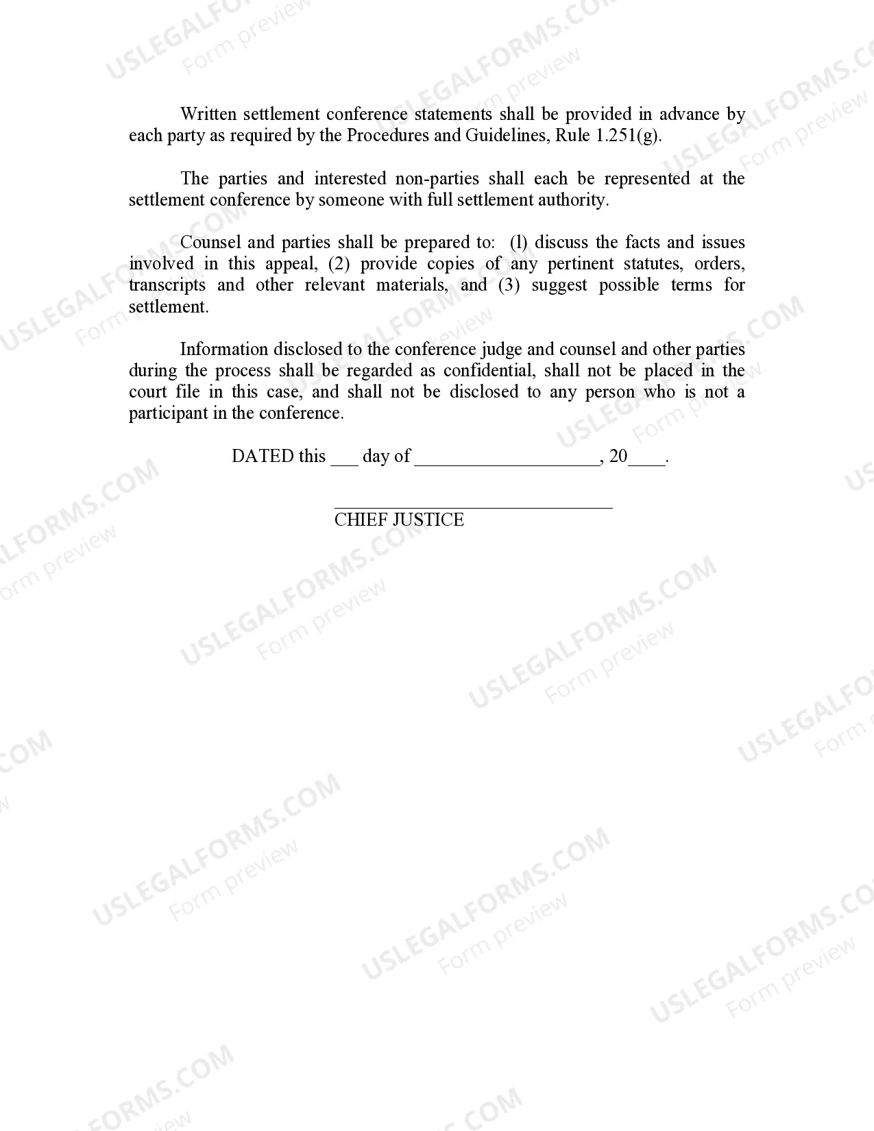 Preview Order For Settlement Conference