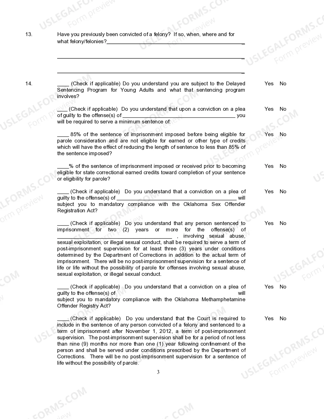 Preview Form 13.0 Mandatory Forms to be Utilized in Criminal Cases in the State of Oklahoma