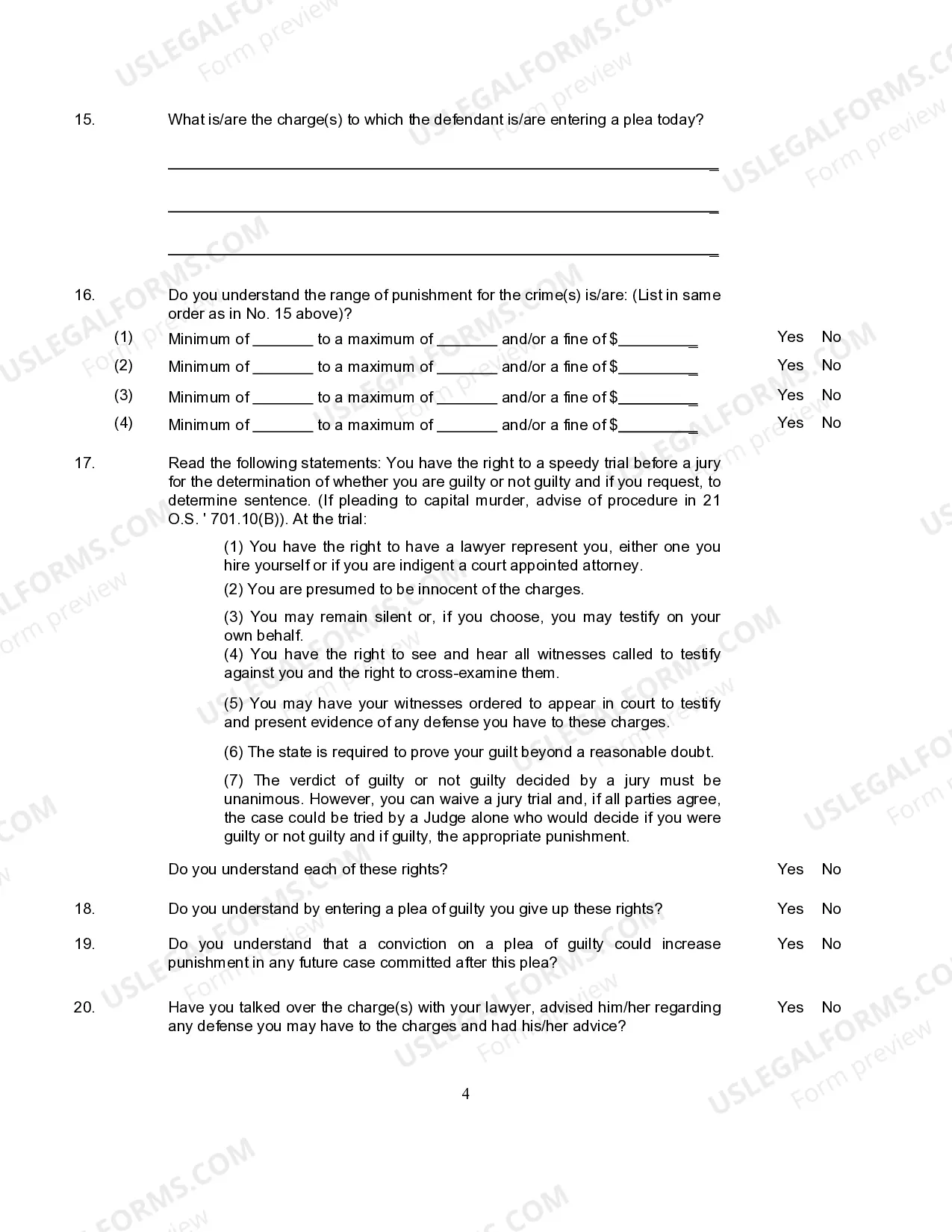Preview Form 13.0 Mandatory Forms to be Utilized in Criminal Cases in the State of Oklahoma