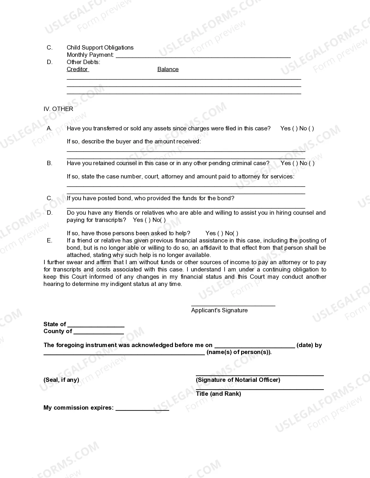 Preview Form 13.3 Pauper's Affidavit