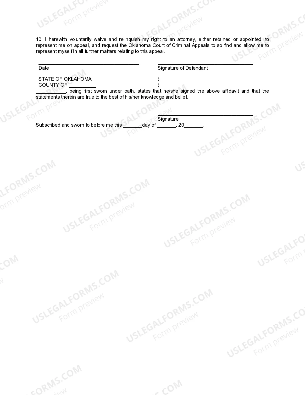 Preview Form 13.6 Application to Proceed Pro Se on Direct Appeal