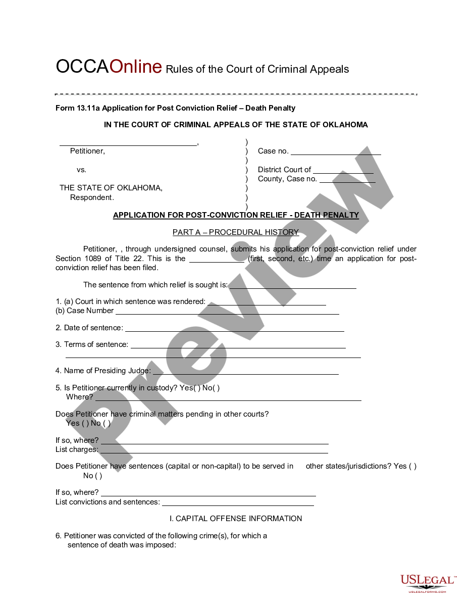 page 0 Form 13.11a Application for Post-Conviction Relief - Death Penalty preview