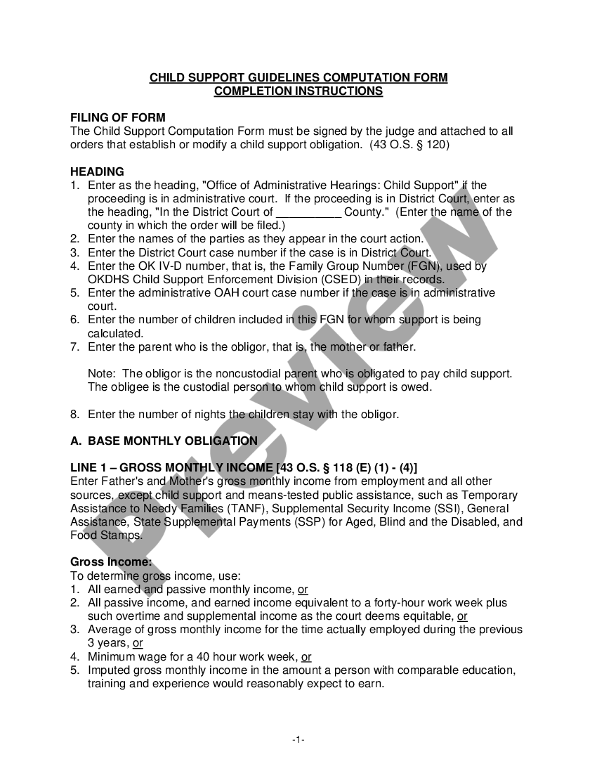 Oklahoma Child Support Computation With Interest US Legal Forms