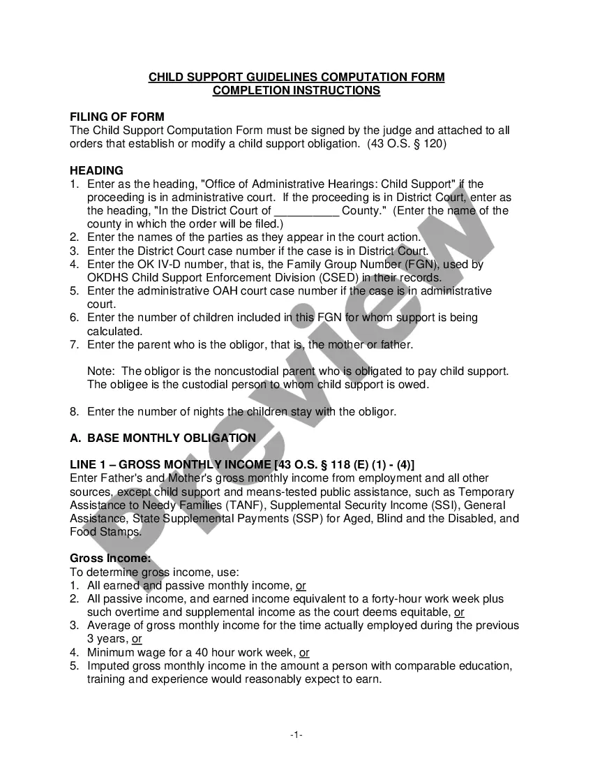 Oklahoma Child Support Computation Withholding US Legal Forms
