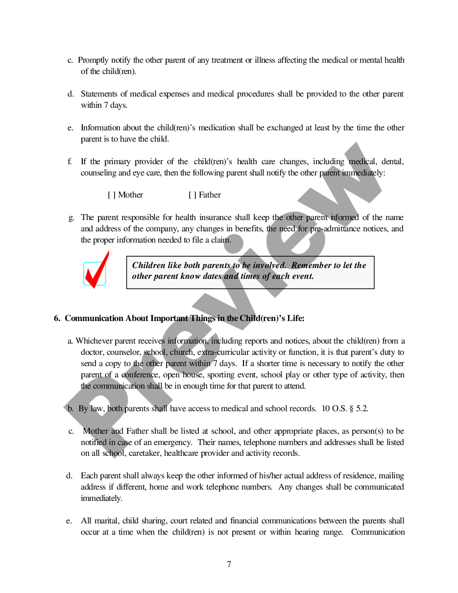 page 6 Parenting Plan Order preview