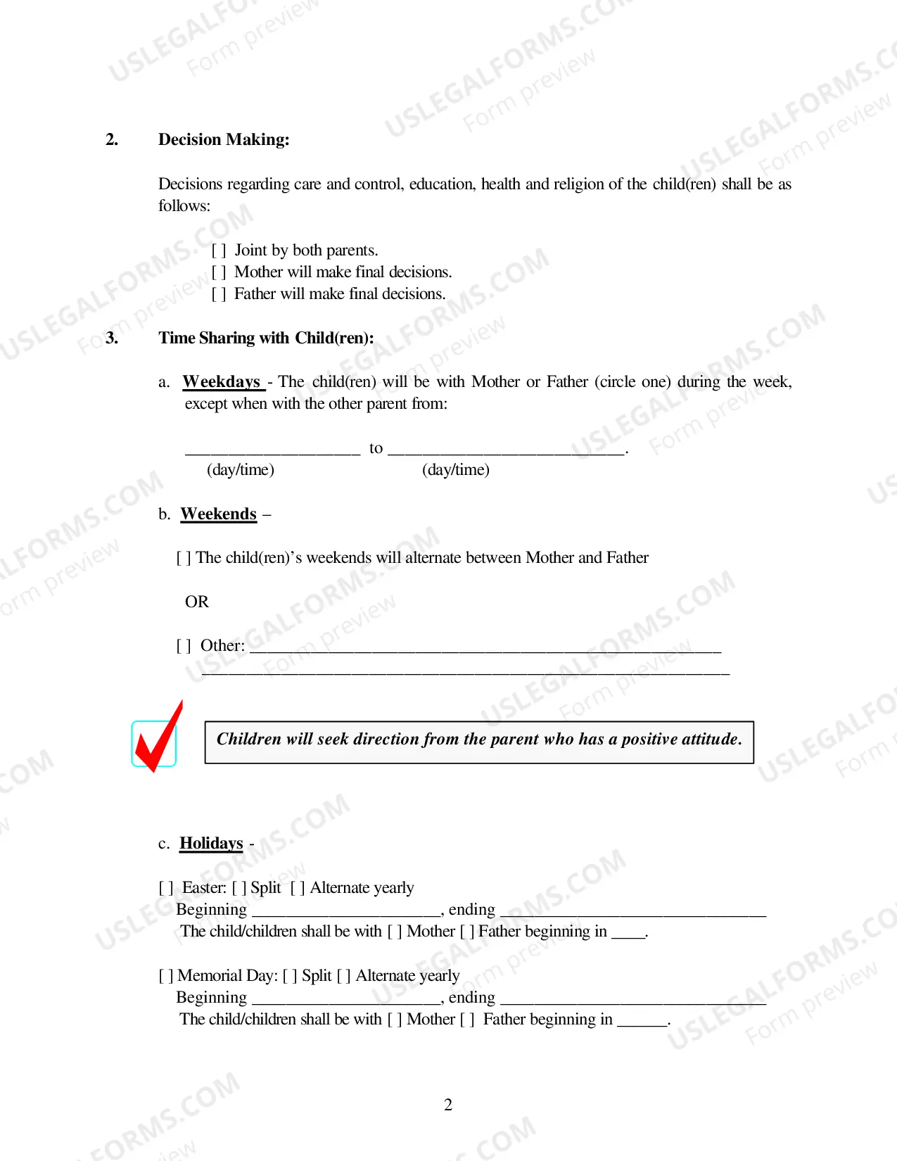Preview Parenting Plan Order - Tulsa County Only