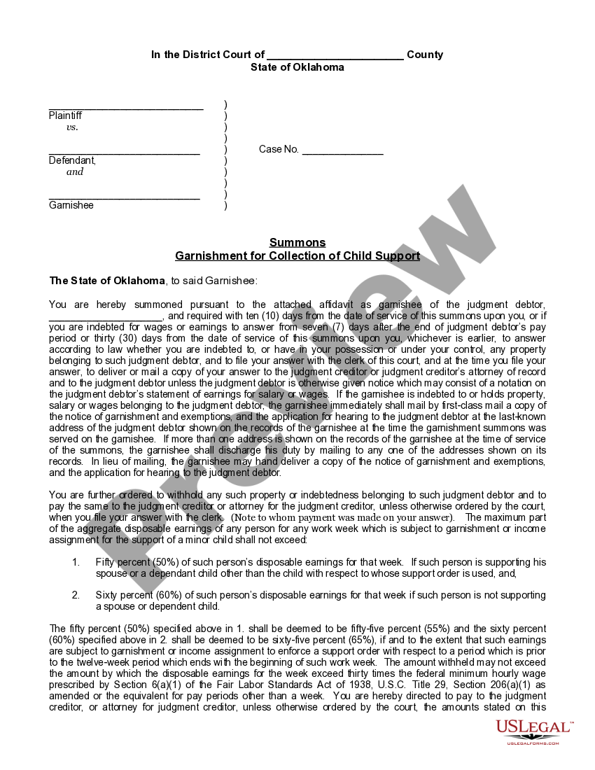 Child Support Wage Garnishment Form US Legal Forms