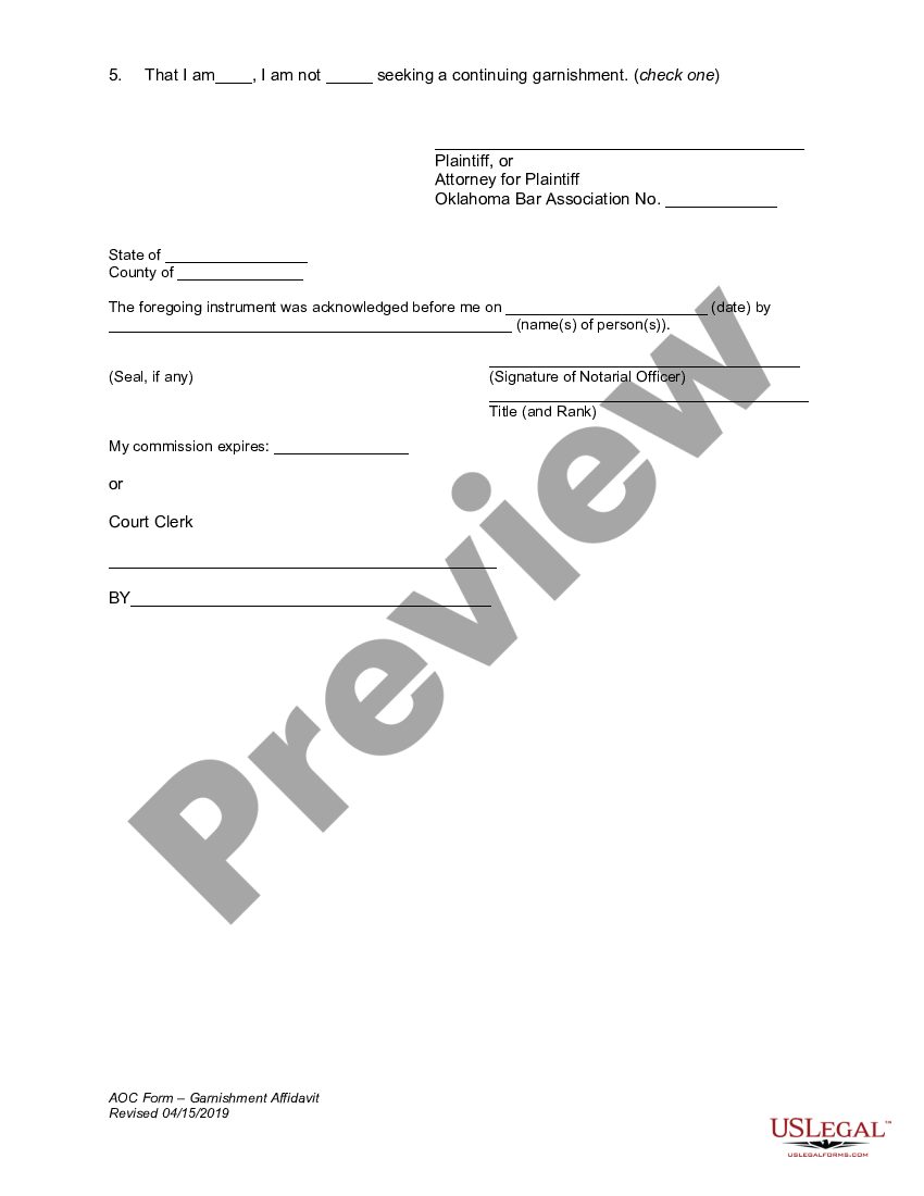 Oklahoma Garnishment Affidavit Us Legal Forms 3568