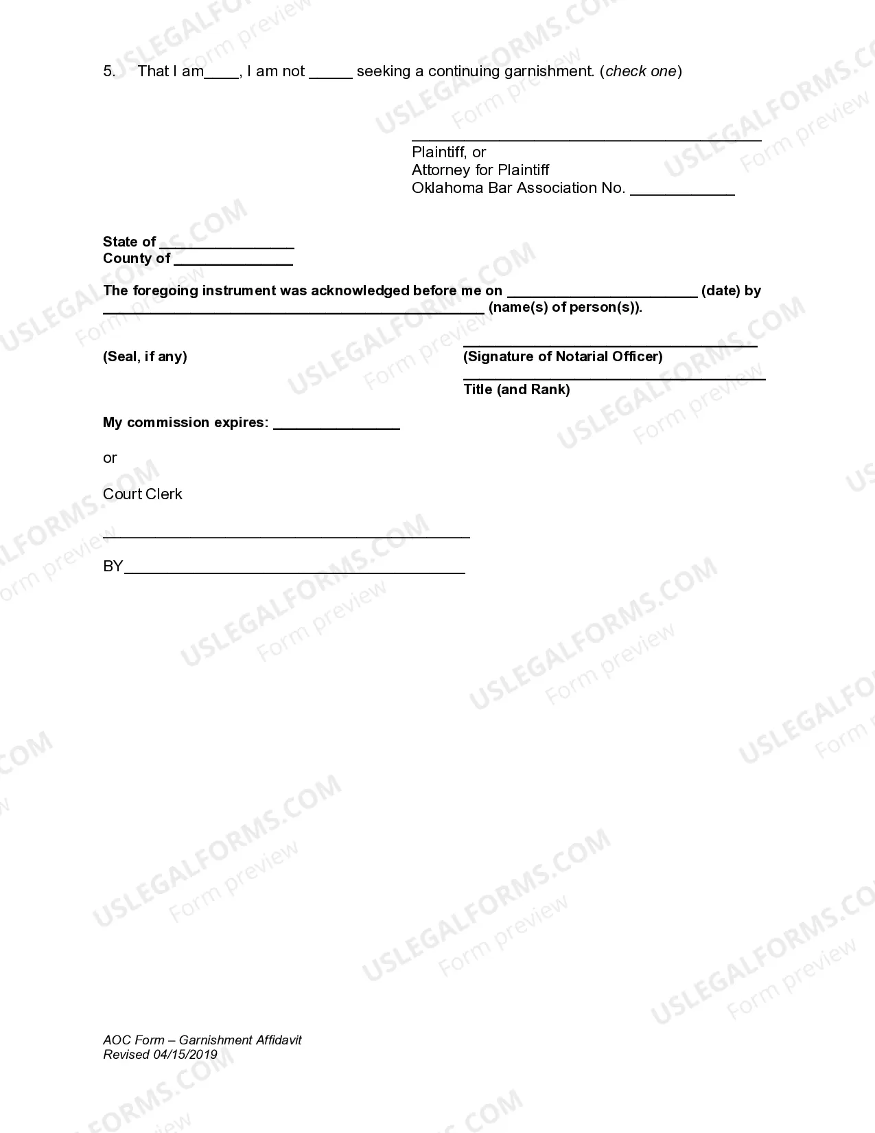 Preview Garnishment Affidavit