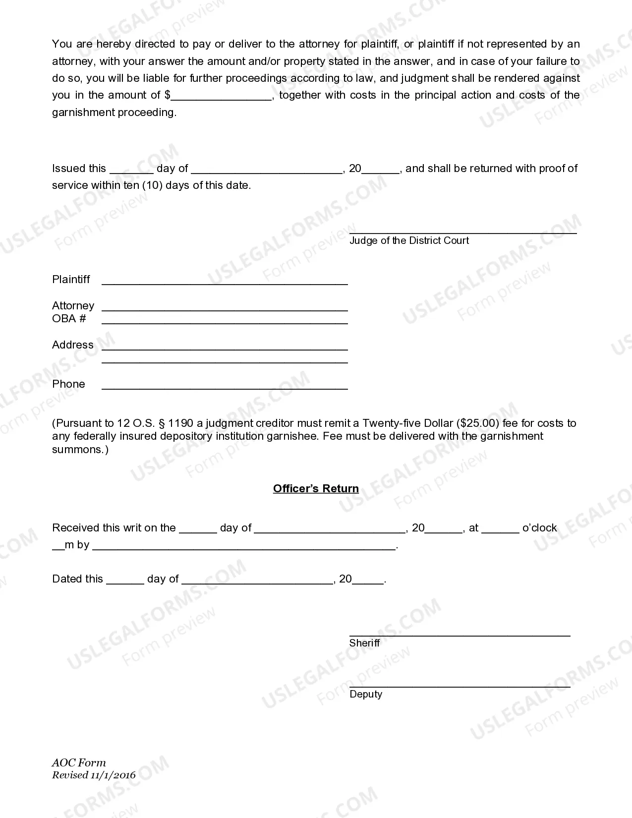 Preview Prejudgment General Garnishment Summons