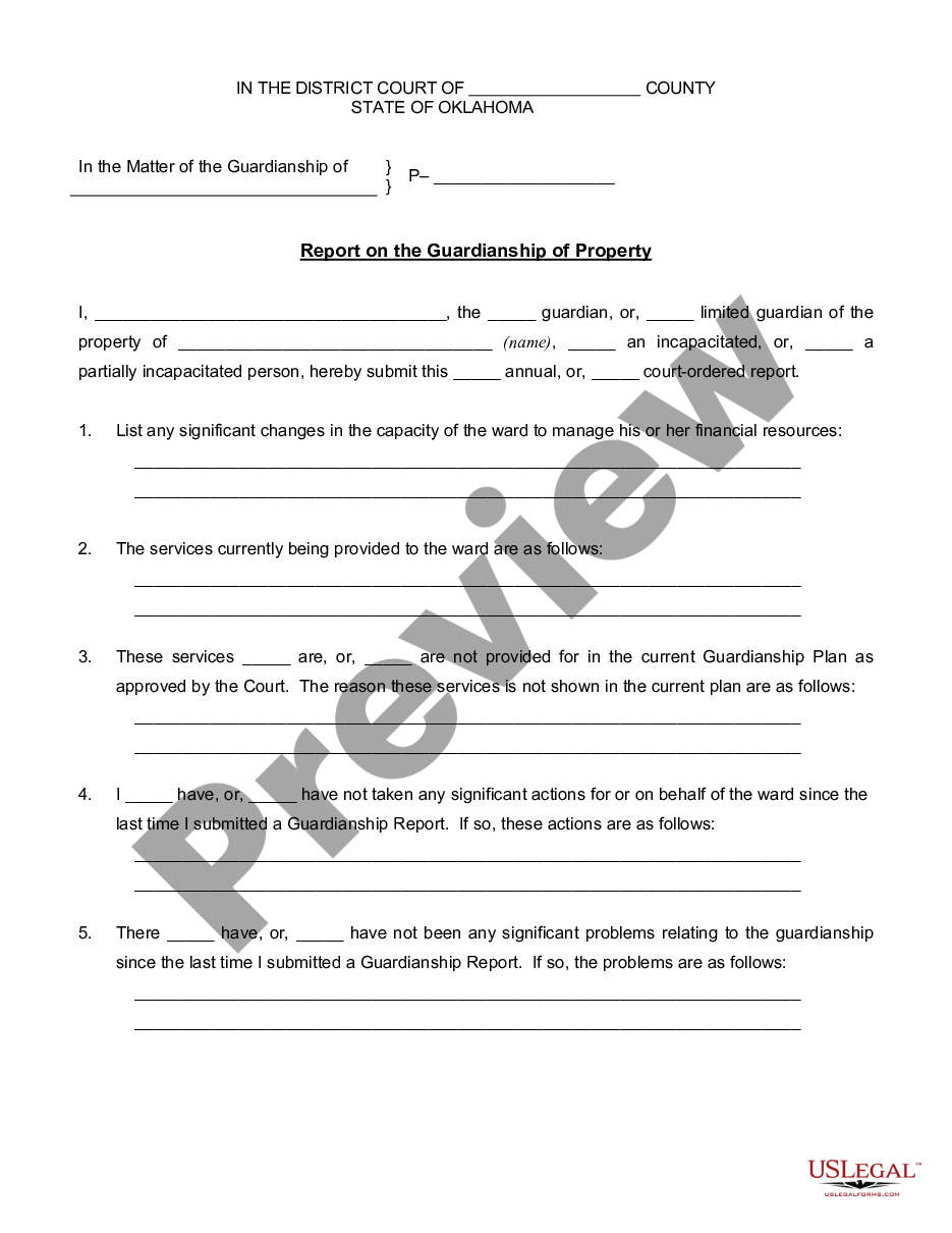 page 0 Report on the Guardianship of Property - Incapacitated Person preview